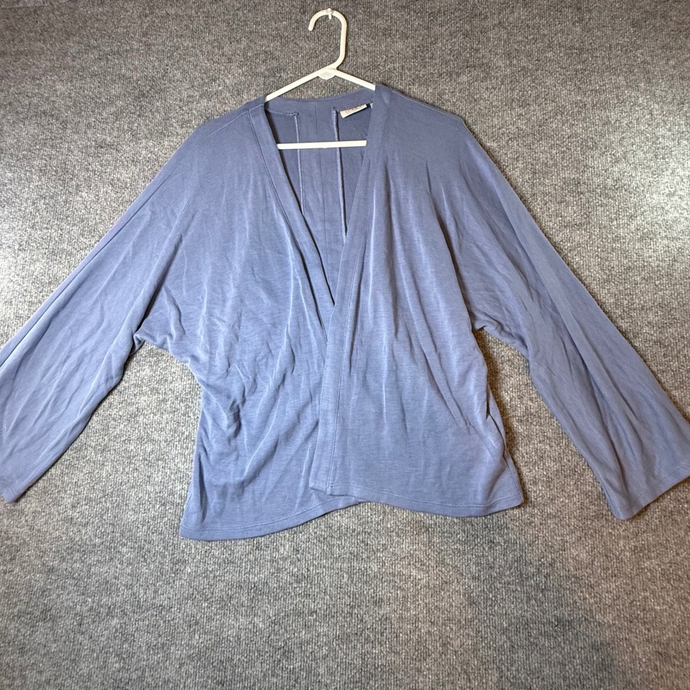 LOGO Lori Goldstein Womens Medium Blue Modal Dolman Sleeve Open Front Cardigan